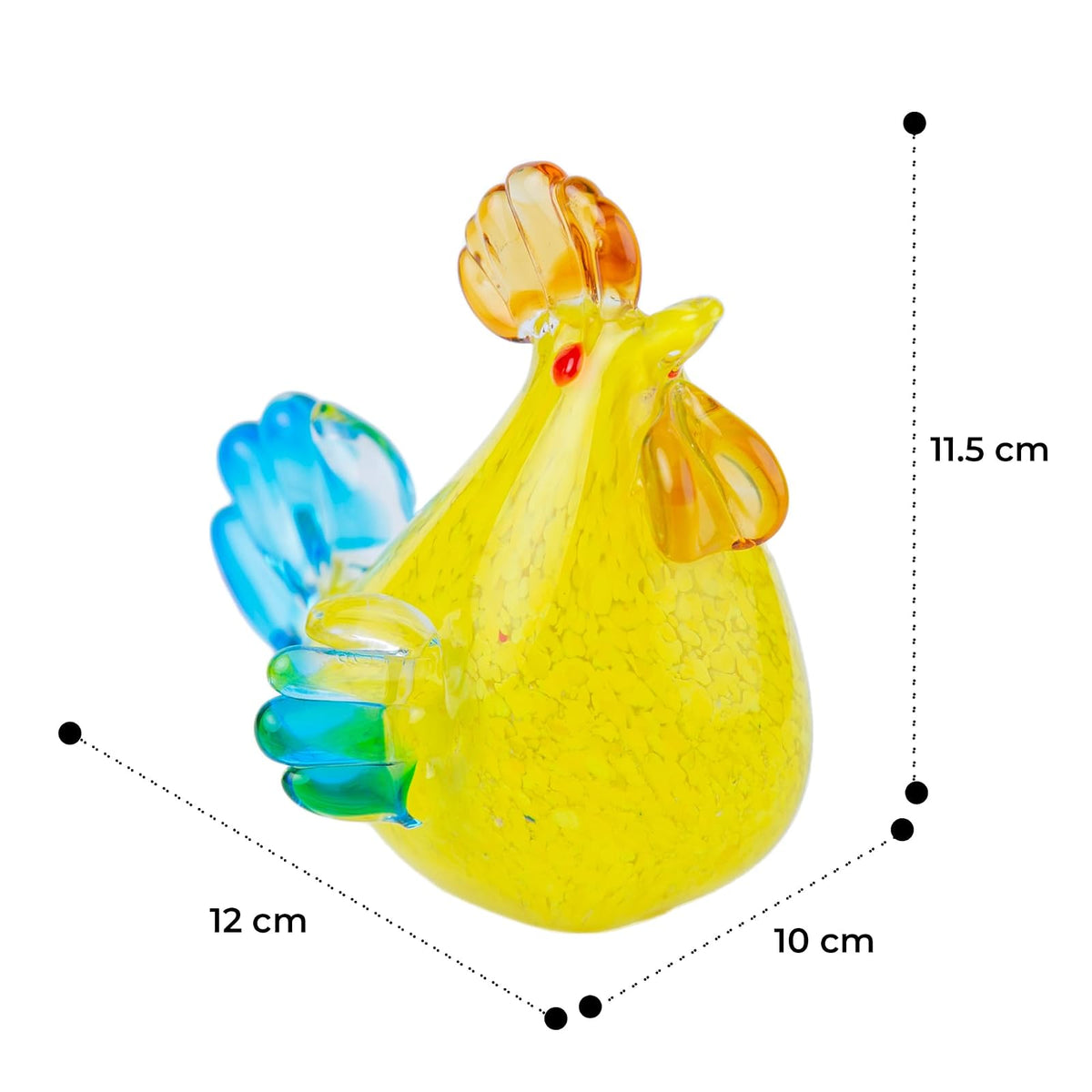 Running Gallo de Cristal | Adornos para Sala, Oficina y Escritorio | Figura de Cristal | Amarillo Cola Azul Decora