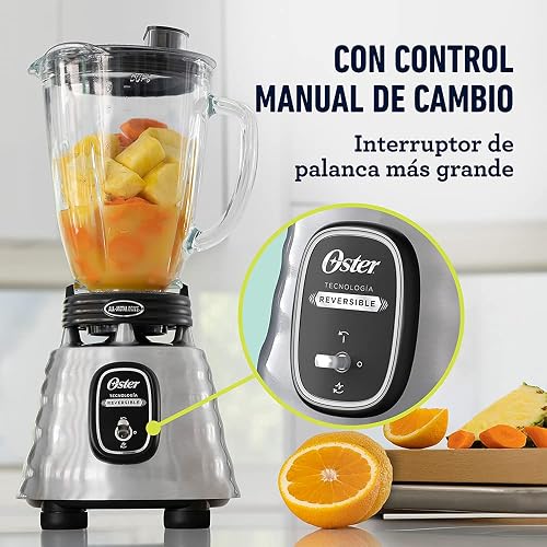 Licuadora clásica Oster reversible cromada vaso de vidrio BLSTBESTE013