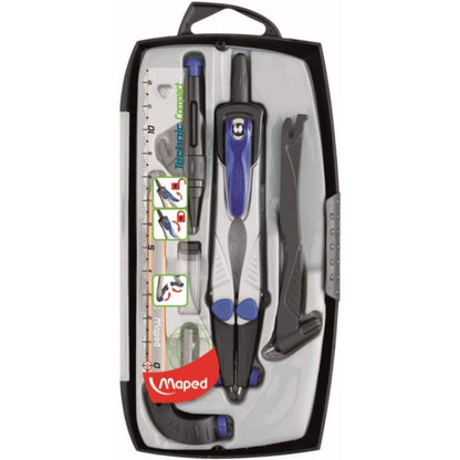 Maped Compas Technic Compact | con 7 Piezas | Color Azul