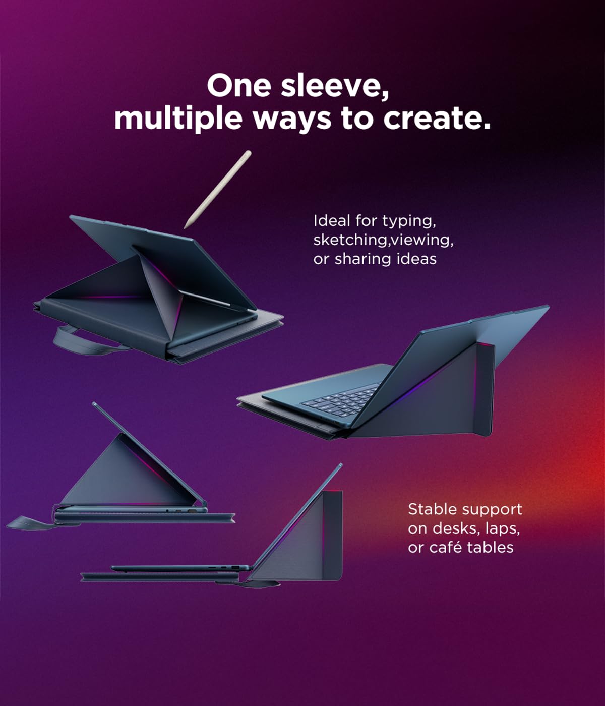Lenovo Yoga - Funda para portátiles con visualización de 14 Pulgadas, Organizador de múltiples Compartimentos con Soporte Convertible, Funda Protectora Ligera de poliéster y Microfibra, Azul cósmico