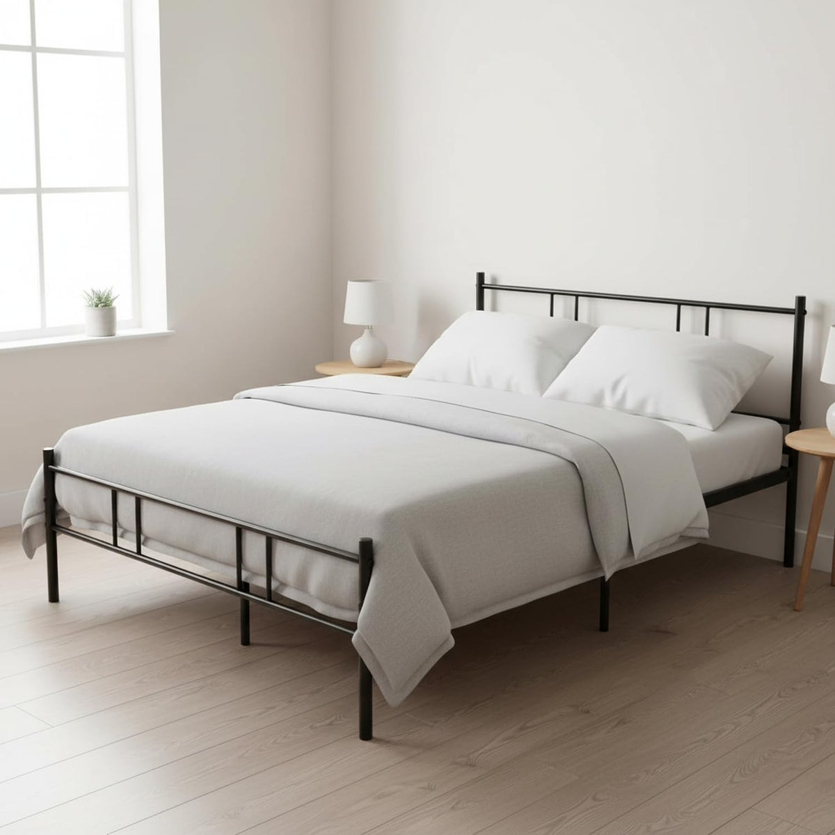 LÖSEN Cama de Hierro Estilo Industrial para Dormitorio, Habitación de Invitados y Apartamento 197 x 141 x 80.5 cm Negro