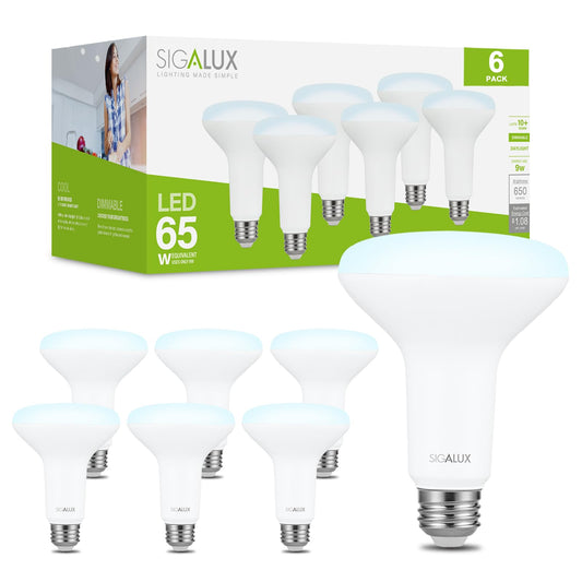 Sigalux - Luces LED de inundación para interiores, foco LED BR30 equivalente a 65 W, foco empotrable regulable de 650 lm, 5000 K, bombillas abultadas con base E26 UL