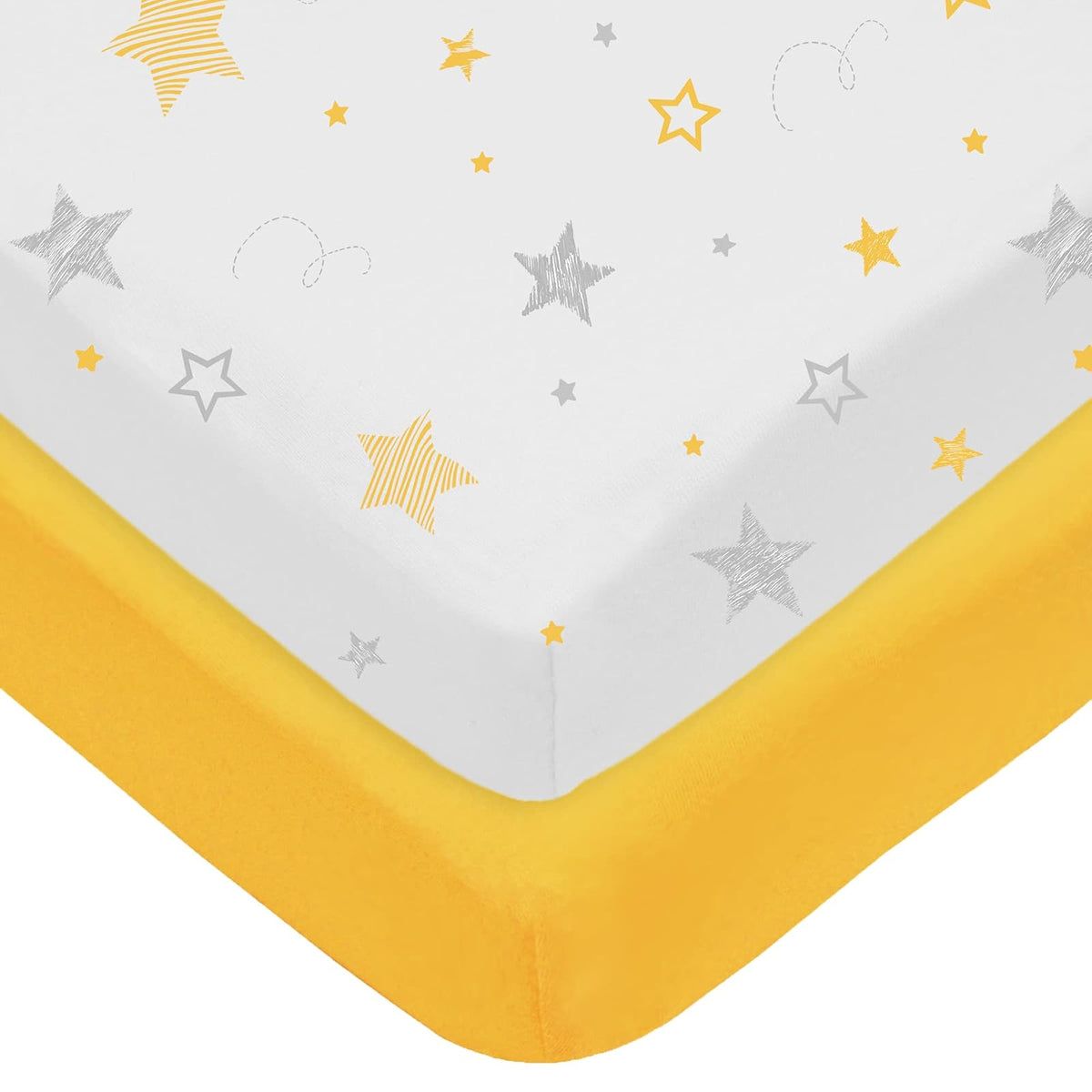 American Baby Company Sábana Ajustable de Algodón para Mini Cuna - A-yellow Star - Yellow - 2 Count (Pack of 1)