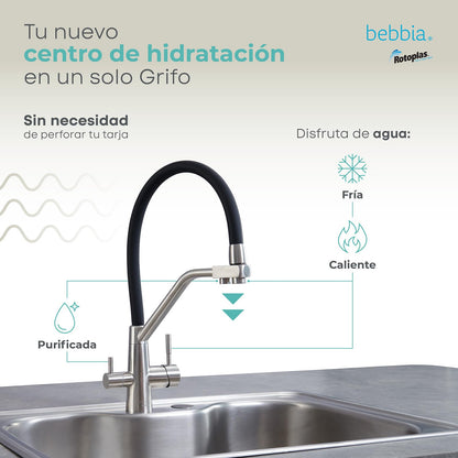 ROTOPLAS BEBBIA GRIFO PARA COCINA 3 VÍAS PARA AGUA PURIFICADA (FLEXIBLE)