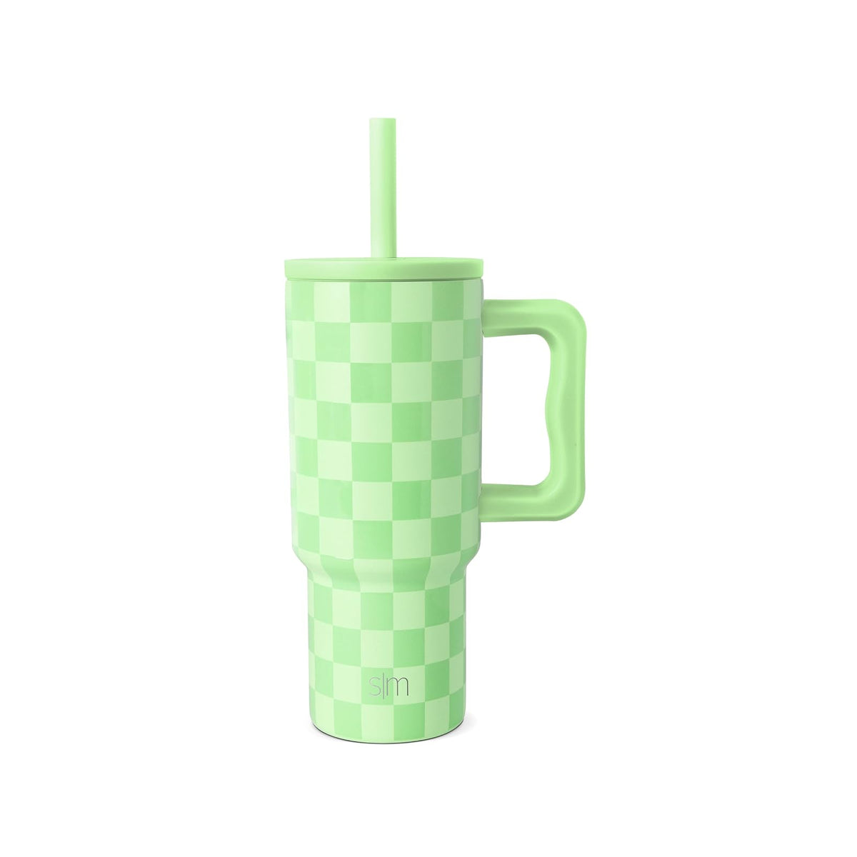 Simple Modern Vaso Térmico Infantil con Asa y Popote - 710 ml - Pattern: Lime Checkmate