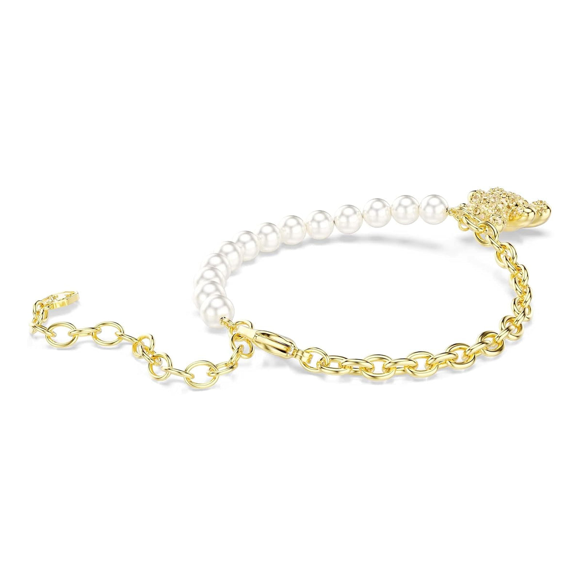 Pulsera Swarovski Idyllia, Crystal Pearl, Corte redondo, Teddy, Gold tSwarovski One, Oro-tSwarovski Un baño