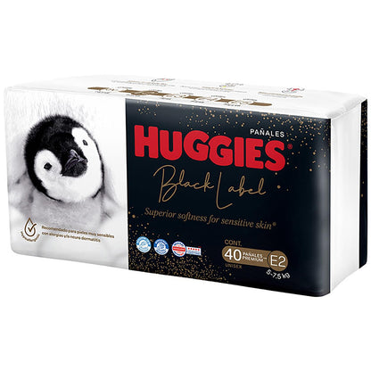 Huggies Black Label Pañales Desechables Premium, Etapa 2 Unisex, Bolsa con 40 piezas, Ideal para bebés de 5 a 7.7 kg