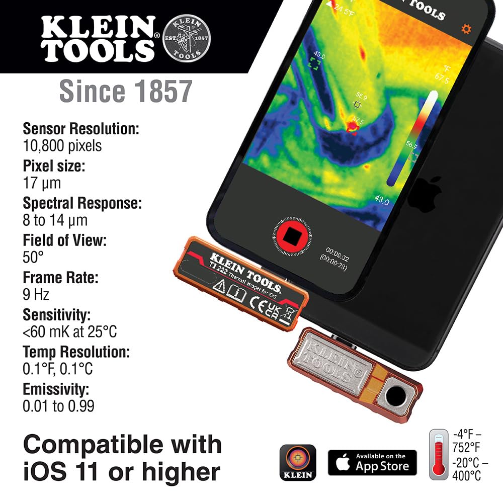 Klein Tools TI222 Cámara Térmica para iOS, 10.800 píxeles, Tres Paletas de Color