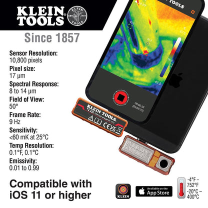 Klein Tools TI222 Cámara Térmica para iOS, 10.800 píxeles, Tres Paletas de Color