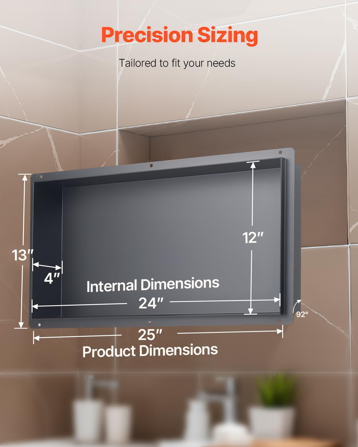 VEVOR Nicho de Ducha Empotrado 33x63,5x10,2 cm Estante Divisor de Pared de Acero Inoxidable Organizador de Jabón y Champú sin Marco Sellado Impermeable Duradero Fácil de Instalar para Baño, Negro