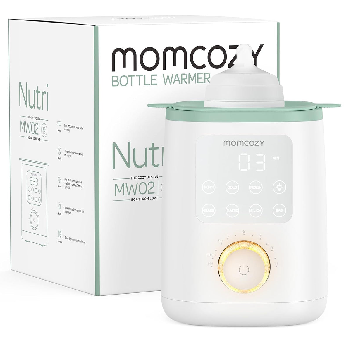 Momcozy – Calentador de Biberones Nutri con Tecnología de Baño María y Función de Memoria Inteligente