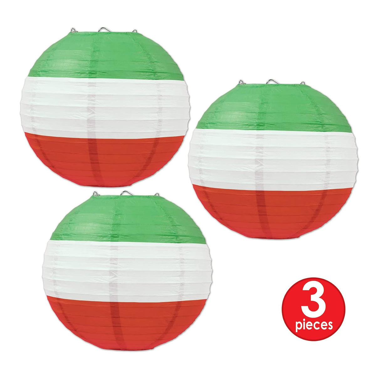 Beistle 54655-RWG Paper Lanterns, 9 1/2-Inch, Red/White/Green