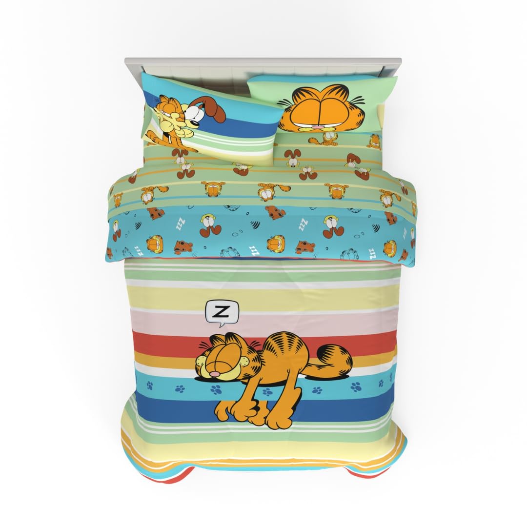Franco - Juego de sábanas y edredón Reversible de 5 Piezas, para niños, (Producto con Licencia Oficial), Garfield