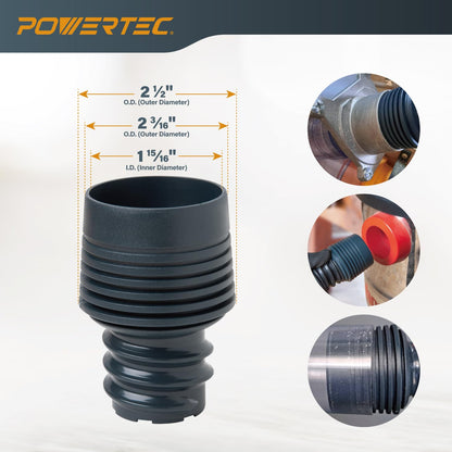 POWERTEC 70355 Kit de manguera de recogida de polvo | Manguera de 10 pies con 1 conector rápido de 2-1/4 pulgadas a 2-1/2 pulgadas OD y 2 accesorios para herramientas eléctricas de carpintería,