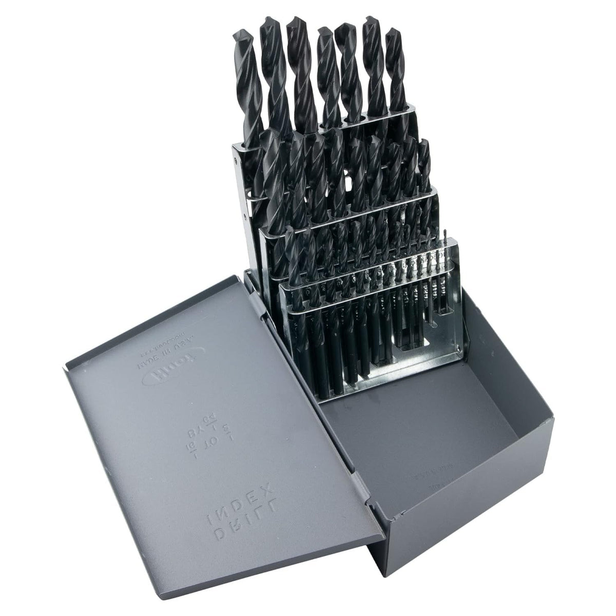 Drill America Juego de 29 brocas de acero de alta velocidad con acabado de óxido negro (1/16" - 1/2" x 64ths), serie DWDN - 1 - 16" - 1 - 2" - Juego de 29 piezas