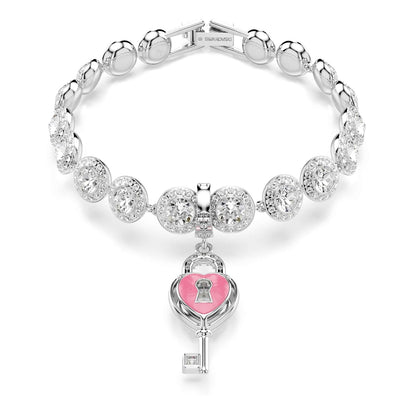 Swarovski Colección Idyllia, brazalete, brillos mixtos, corazón, rosa, acabado en metal mixto