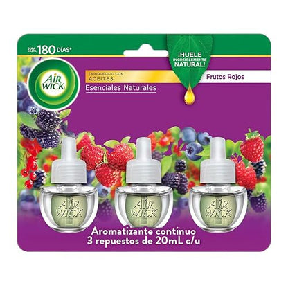 Air Wick® Aromatizante de Ambiente Continuo, Frutos Rojos, 3 repuestos de 20 ml c/u