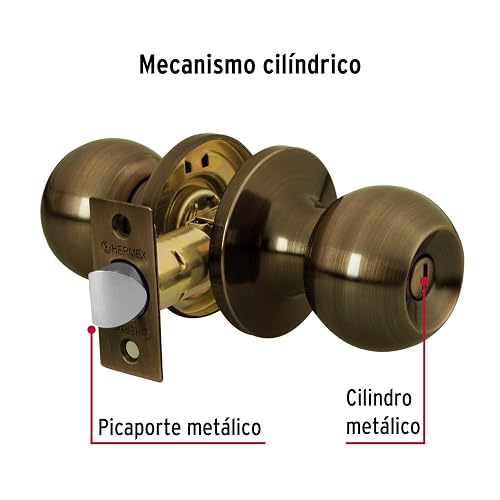 Hermex Basic BALT-LA-BP, Cerradura pomo, baño, tubular, latón antiguo