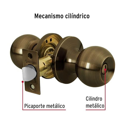 Hermex Basic BALT-LA-BP, Cerradura pomo, baño, tubular, latón antiguo