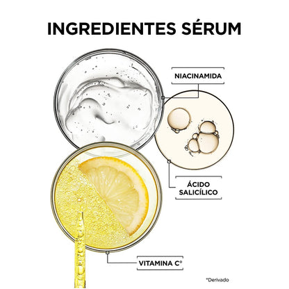 Kit Garnier Express Aclara Rutina anti manchas con Vitamina C: Sérum facial, crema hidratante y gel limpiador, 3 piezas. Hidrata, ilumina y unifica el tono de la piel