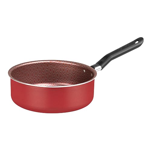 Ekco | Cazo con Tapa Classic Aluminio Antiadherente Geothermic Rojo 18cm | Tapa de vidrio, Fácil limpieza, Libre de PFOA, Cocción uniforme, Mango resistente, Baquelita aislante