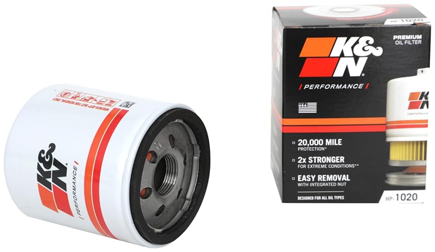 K&N HP-1020 Filtro de Aceite Premium con Protección de 20000 Millas y Tuerca de Llave para GMC, Cadillac, Chevrolet y Buick