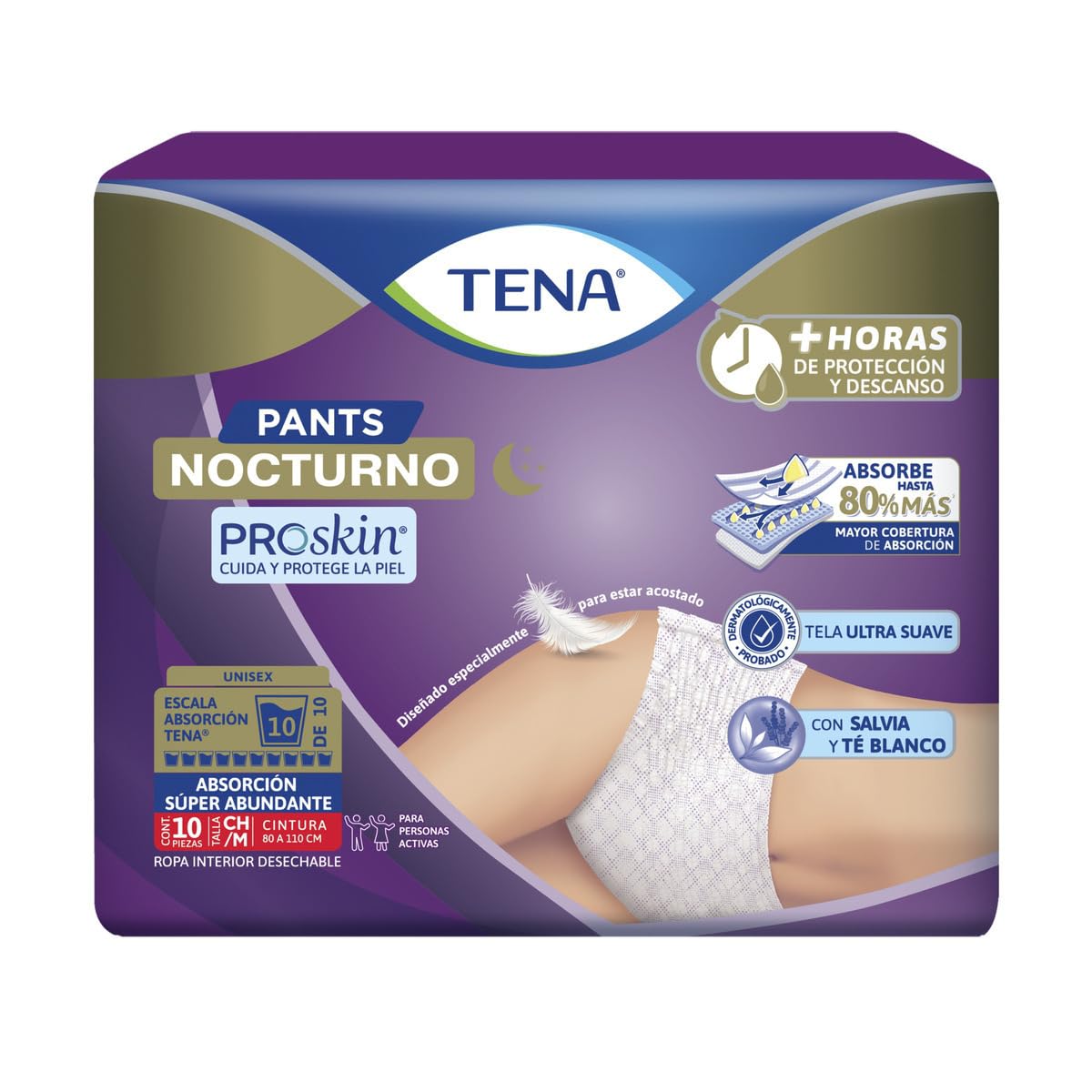 TENA Pants Nocturno Talla M, Ropa interior desechable, 10 piezas
