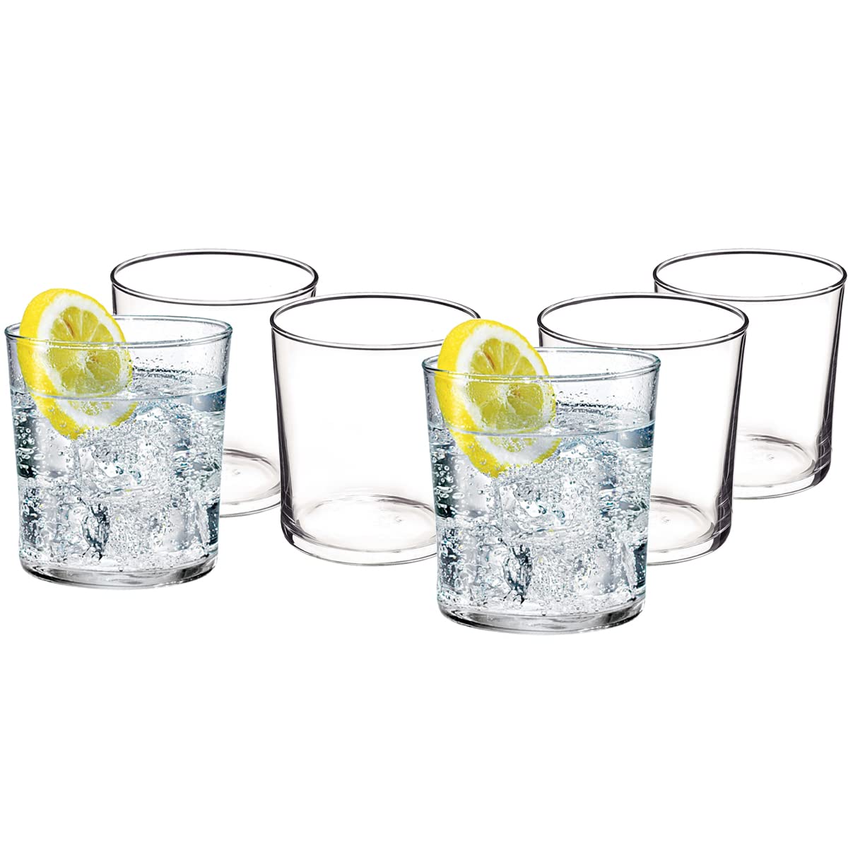 Trilogy | Juego de 6 Vasos Old Fashioned de Vidrio Italiano Duradero, Silueta Moderna, Vasos para Agua, Cocteles, Licores o Bebidas en las Rocas, Colección Ravello, Transparente, 370 mililitros
