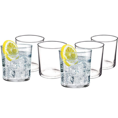 Trilogy | Juego de 6 Vasos Old Fashioned de Vidrio Italiano Duradero, Silueta Moderna, Vasos para Agua, Cocteles, Licores o Bebidas en las Rocas, Colección Ravello, Transparente, 370 mililitros