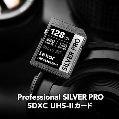 Tarjeta Lexar Profesional 128GB Silver Pro SDXC UHS-II Clase 10, U3, V60, Silver Pro (Lectura hasta 280MB/s Read, Escritura hasta 120MB/s)