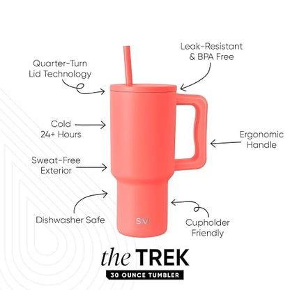 Simple Modern Vaso Térmico con Asa y Popote | Botella de Agua Acero Inoxidable Aislado | Vaso de viaje para café helado | Trek Colección | 890ml | Honolulu