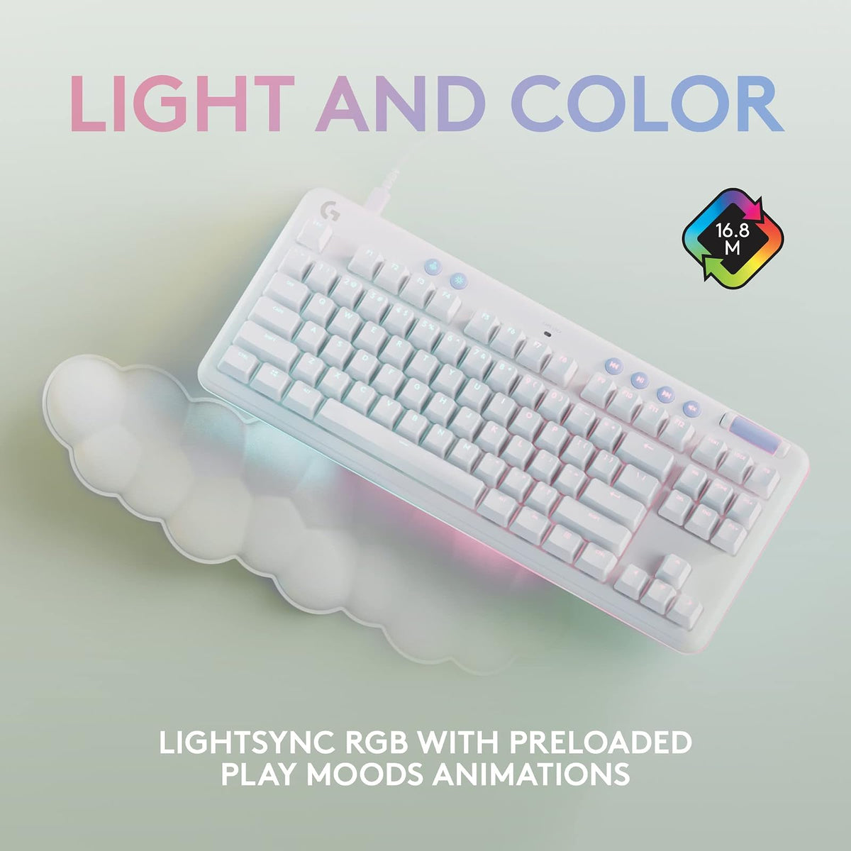 Logitech G G713 Teclado para Juegos con Cable con Iluminación LIGHTSYNC RGB, Interruptores Lineal (Rojo GX) y Reposamanos para Teclado, Compatible con PC y Mac, Blanco Niebla