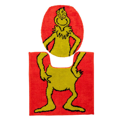 Franco Collectibles Grinch por Dr. Seuss Holiday & Christmas - Funda de Inodoro de 2 Piezas, Antideslizante y en Forma de U, (Producto con Licencia Oficial) - 1'5" x 1'7" (Rectangular) - Grinch - Juego de contorno de baño