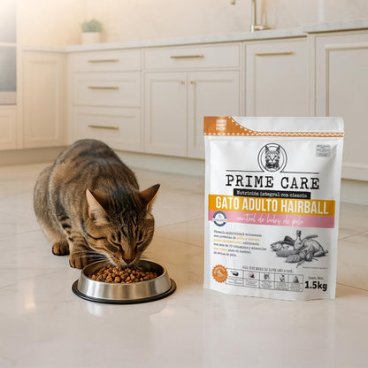 Prime Care Alimento para Gato Adulto Hairball, 1.5 kg, Ideal para Gatos Adultos