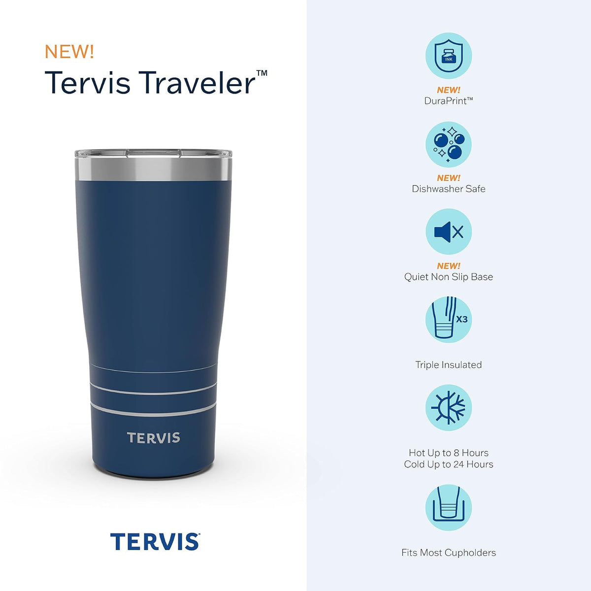 Tervis Traveler NFL Chicago Bears – Da Bears Slogan - Vaso de viaje con triple pared aislado que mantiene las bebidas frías y calientes, 20 onzas, acero inoxidable