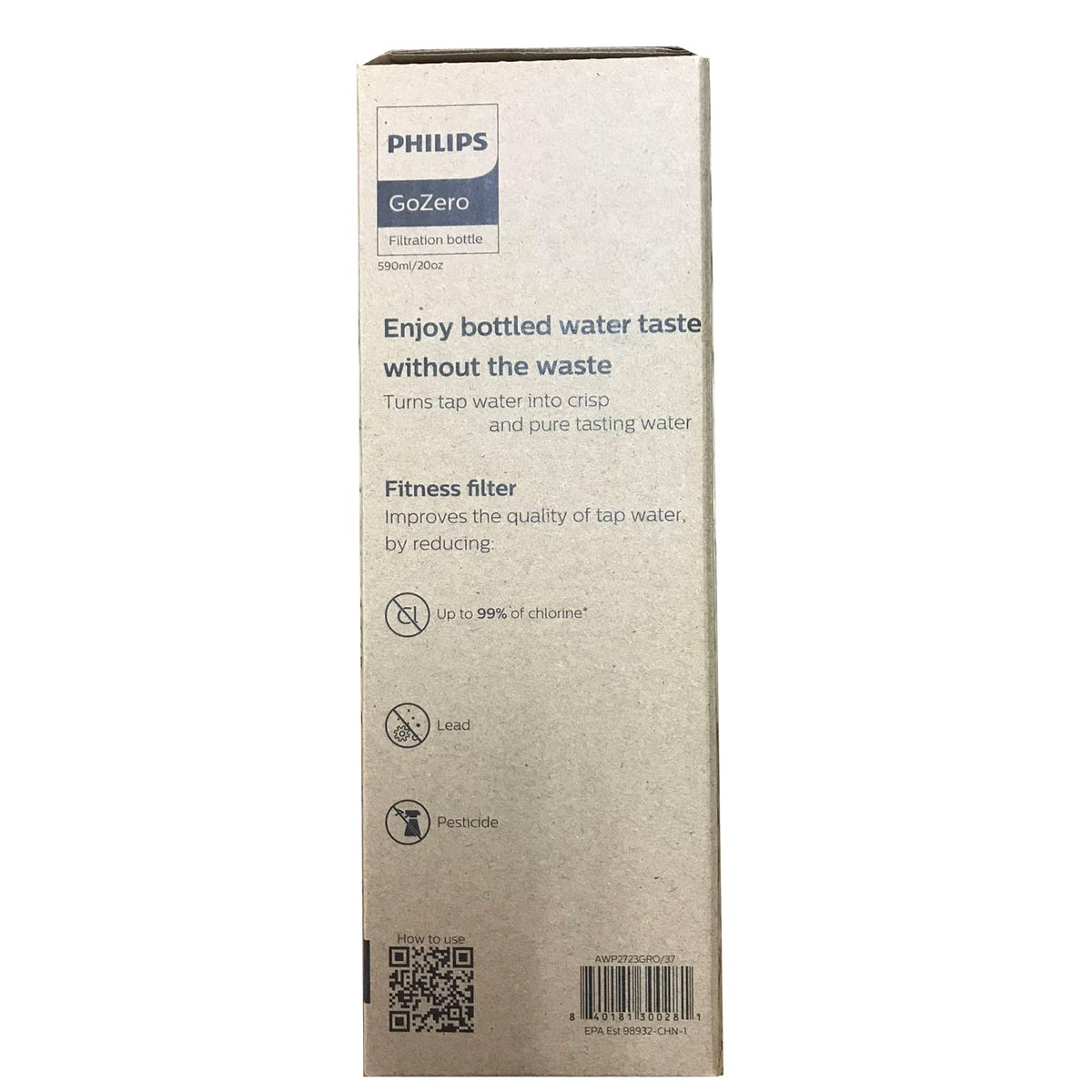 PHILIPS Water GoZero Active BPA-Free Water Bottle with Adventure River/Lake/Spring Water Filter for Hiking, Camping & Fitness Tap Water Filter for Gym, Sport Squeeze Bottle, Lightweight, Grey, 20 oz