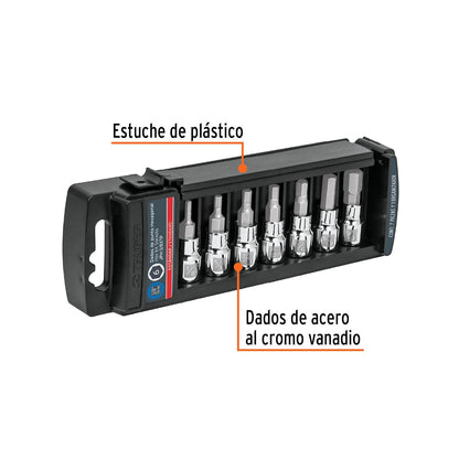 Truper JPH-3/8X7P, Juego de dados, punta hexagonal, cuadro 3/8", 7 piezas