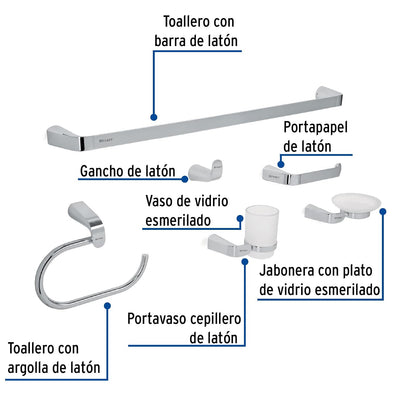 Foset Riviera RIA-7000, Juego de accesorios para baño, cromado, 6 piezas