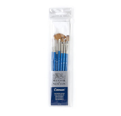 Winsor & Newton Cotman Set de Pinceles para Acuarela - Set of 7 - Redondas 1 y 6, aparejo 2, Filbert 1 - 4 pulgadas, un trazo 3 - 8 pulgadas, ángulo 1 - 8 pulgadas, ventilador 2