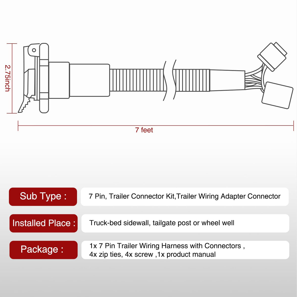 Nilight - Extensión de arnés de cableado para remolque de 7 pines USCAR | USCAR a RV Blade Adaptador de luz para puerta trasera para Chevy Ford, GMC Dodge Nissan Toyota 5ª rueda cuello de cisne