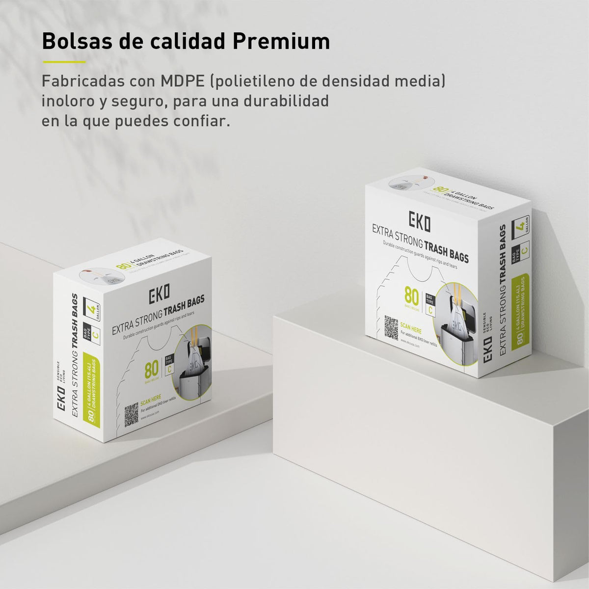 EKO Bolsas de Basura Tamaño C. 10-15 Litros. 80 unidades Caja dosificación fácil. Compatible con bote de basura EKO, uso en cocina, doméstico, extrafuertes, con cordón