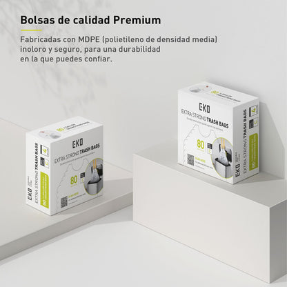 EKO Bolsas de Basura Tamaño C. 10-15 Litros. 80 unidades Caja dosificación fácil. Compatible con bote de basura EKO, uso en cocina, doméstico, extrafuertes, con cordón