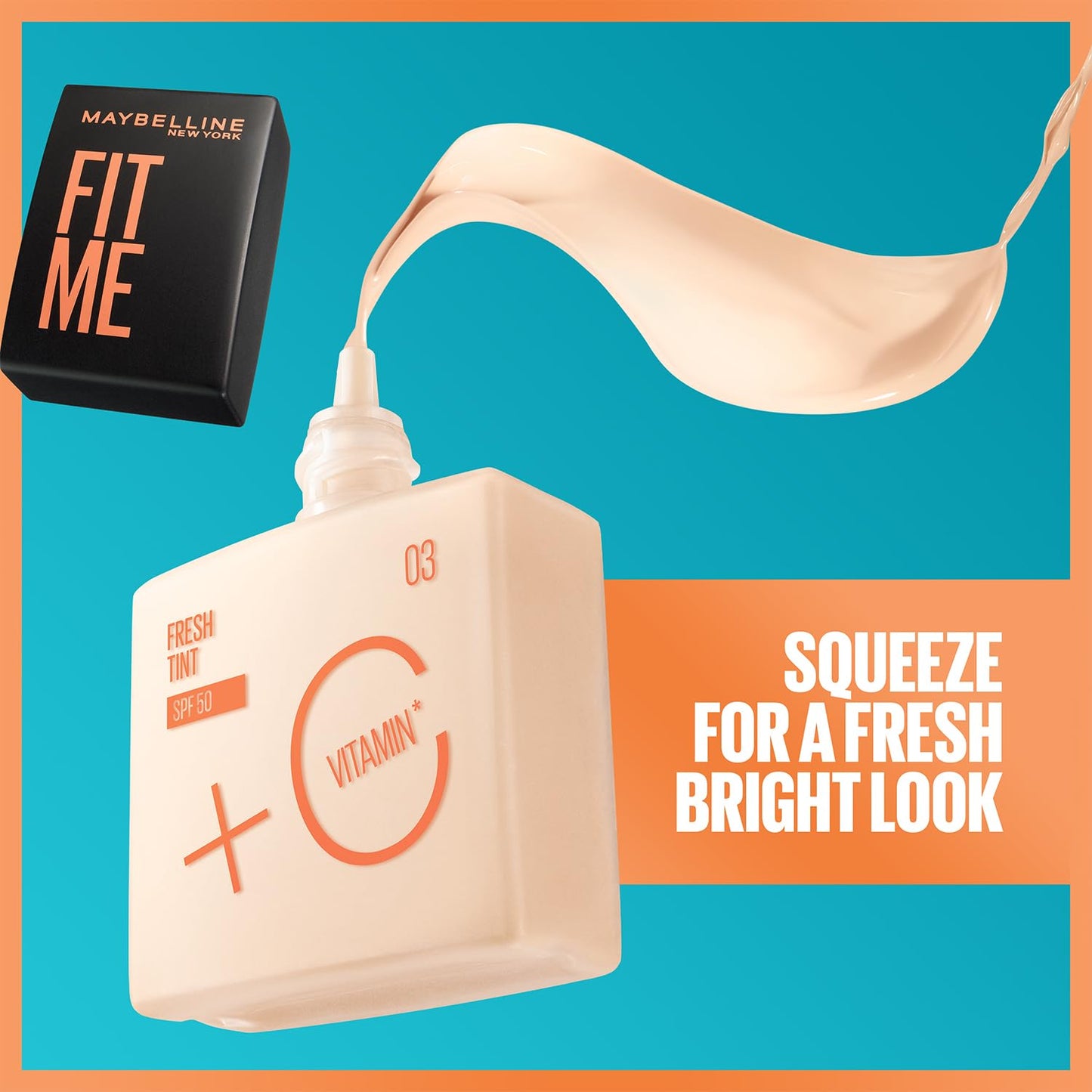 Maybelline Base de maquillaje Fit Me Fresh Tint 02, 30 ml, larga duración, alta cobertura, para todo tipo de piel, fórmula con Vitamina C y protector solar FPS50