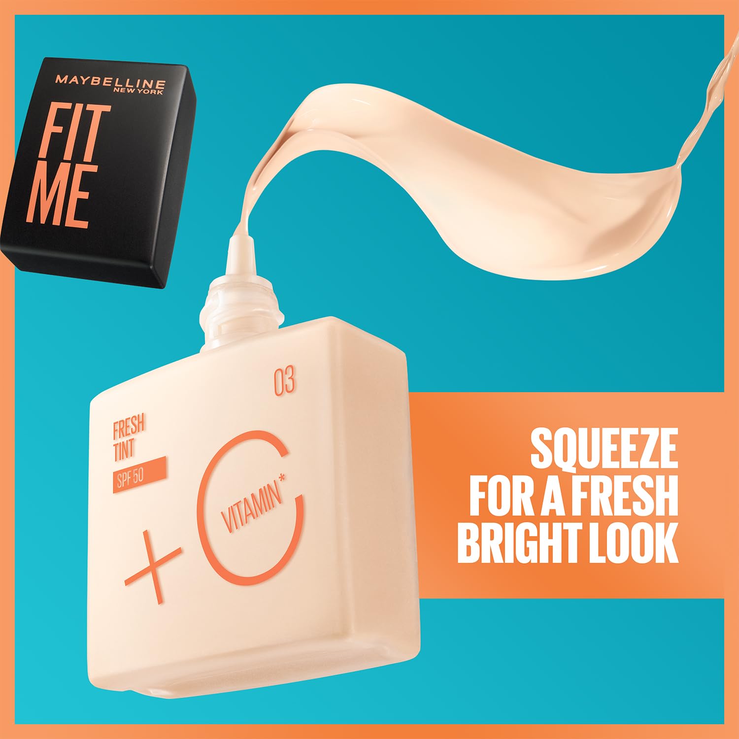 Maybelline Base de maquillaje Fit Me Fresh Tint 02, 30 ml, larga duración, alta cobertura, para todo tipo de piel, fórmula con Vitamina C y protector solar FPS50