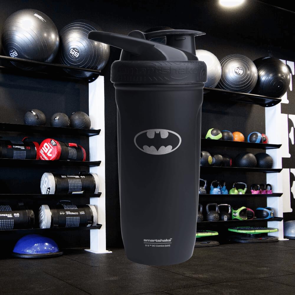 SmartShake Reforce Acero Inoxidable DC Comics, Batman, 900ml, Botella Mezcladora de Proteínas, Libre de BPA