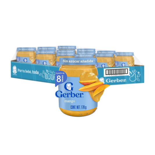 Gerber Papilla Etapa 3, A Partir de 8 Meses, Adicionado con Vitamina C, Mango, Paquete 12 Frascos de 170 g c/u