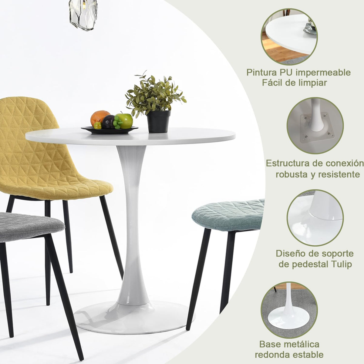COKOS Mesa Redonda Diseño Minimalista Elegante Blanco