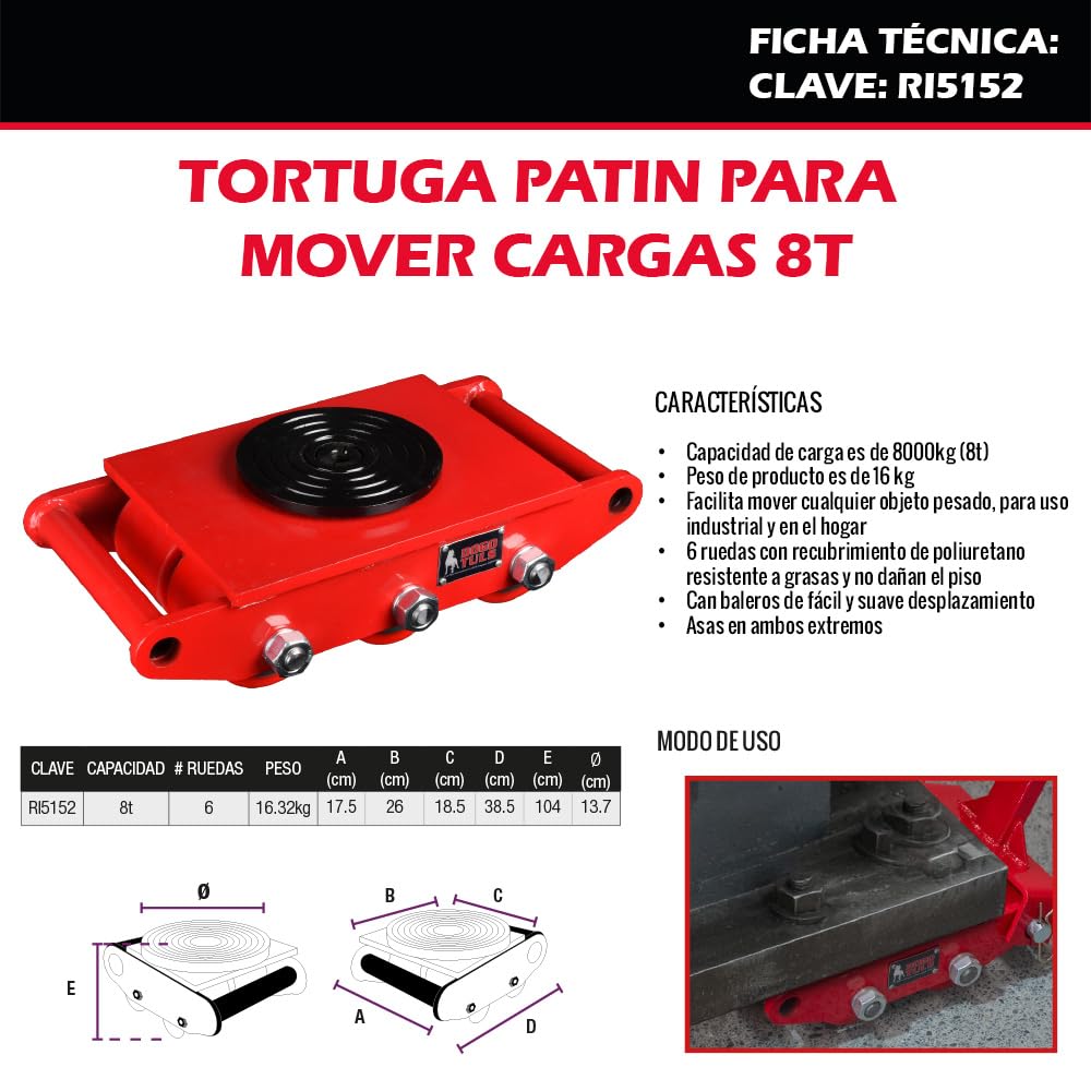Dogotuls RI5152 Tortuga Patín para Mover Cargas 8T