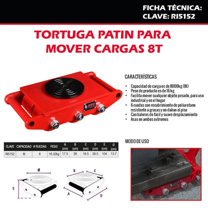 Dogotuls RI5152 Tortuga Patín para Mover Cargas 8T