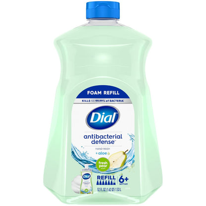 Dial Complete Antibacterial Foaming Hand Wash, Fresh Pear, 52 fl oz Refill | Limpieza suave para las manos, con aloe vera, dermatólogos, última intervensión de parabenos y SLS y SLES, fórmula vegana